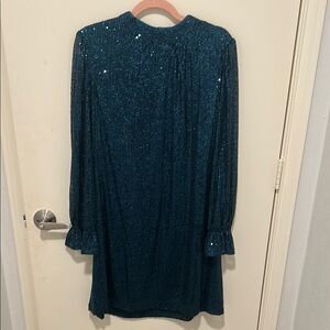 Julia Jordan Blue Mock Neck Bishop Sleeve Dress